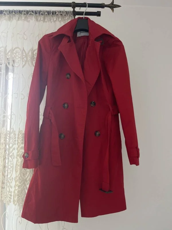 Trenci Stradivarius EU 34 | Roșu, Fără glugă, Bumbac - Image 2