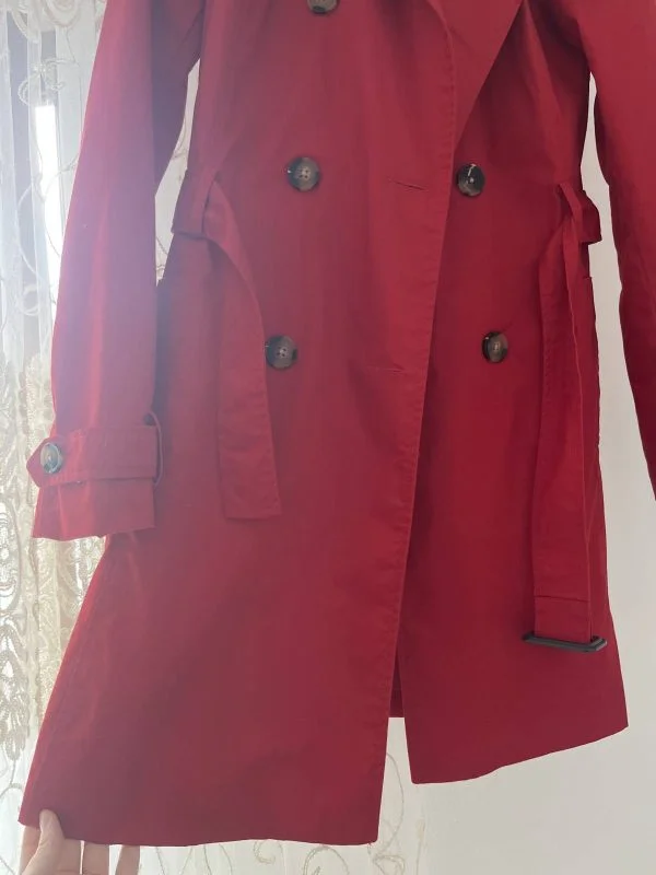 Trenci Stradivarius EU 34 | Roșu, Fără glugă, Bumbac - Image 4