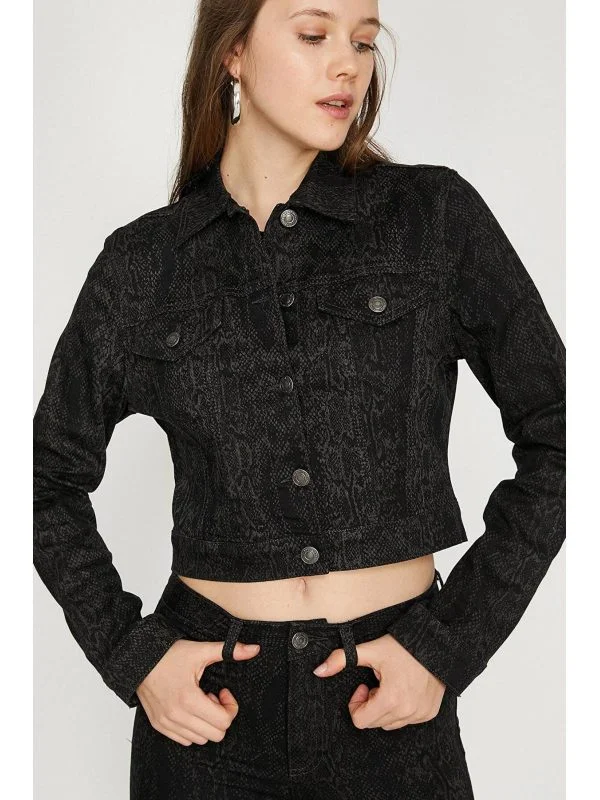 Geacă din denim KOTON EU 38 | Negru, Animal print, Bumbac - Image 4