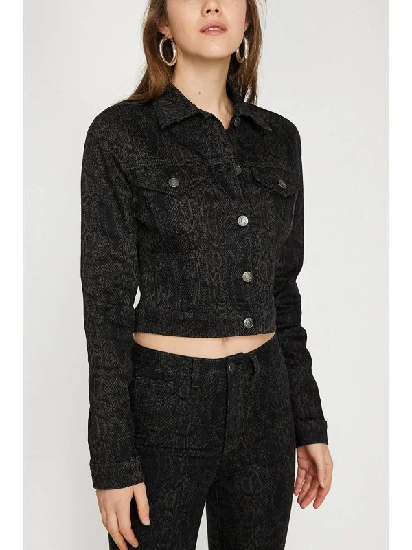 Geacă din denim KOTON EU 38 | Negru, Animal print, Bumbac - Image 2