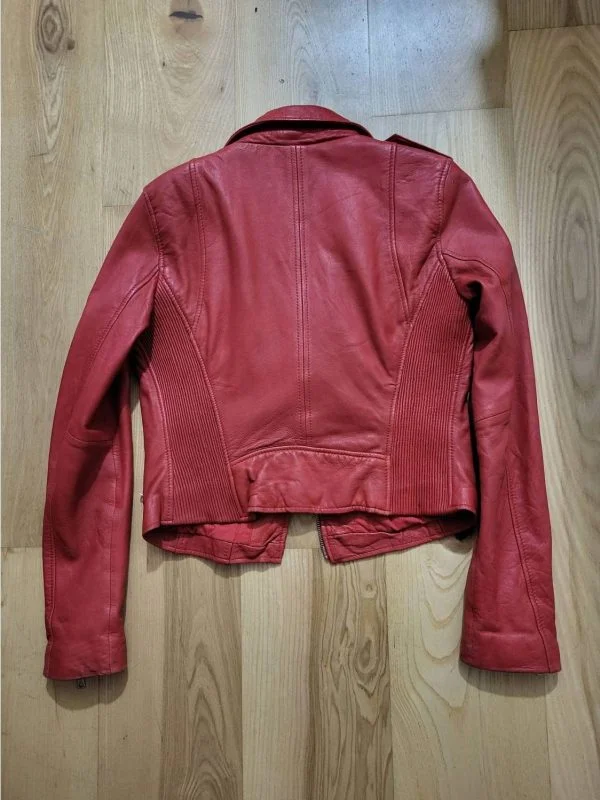 Geacă biker Zara EU 36 | Roșu, Fără glugă, Monocrom, Piele naturală - Image 6