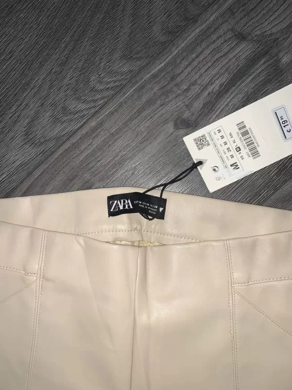 Pantaloni Zara M | Bej, Lungi, Piele ecologică - Image 8