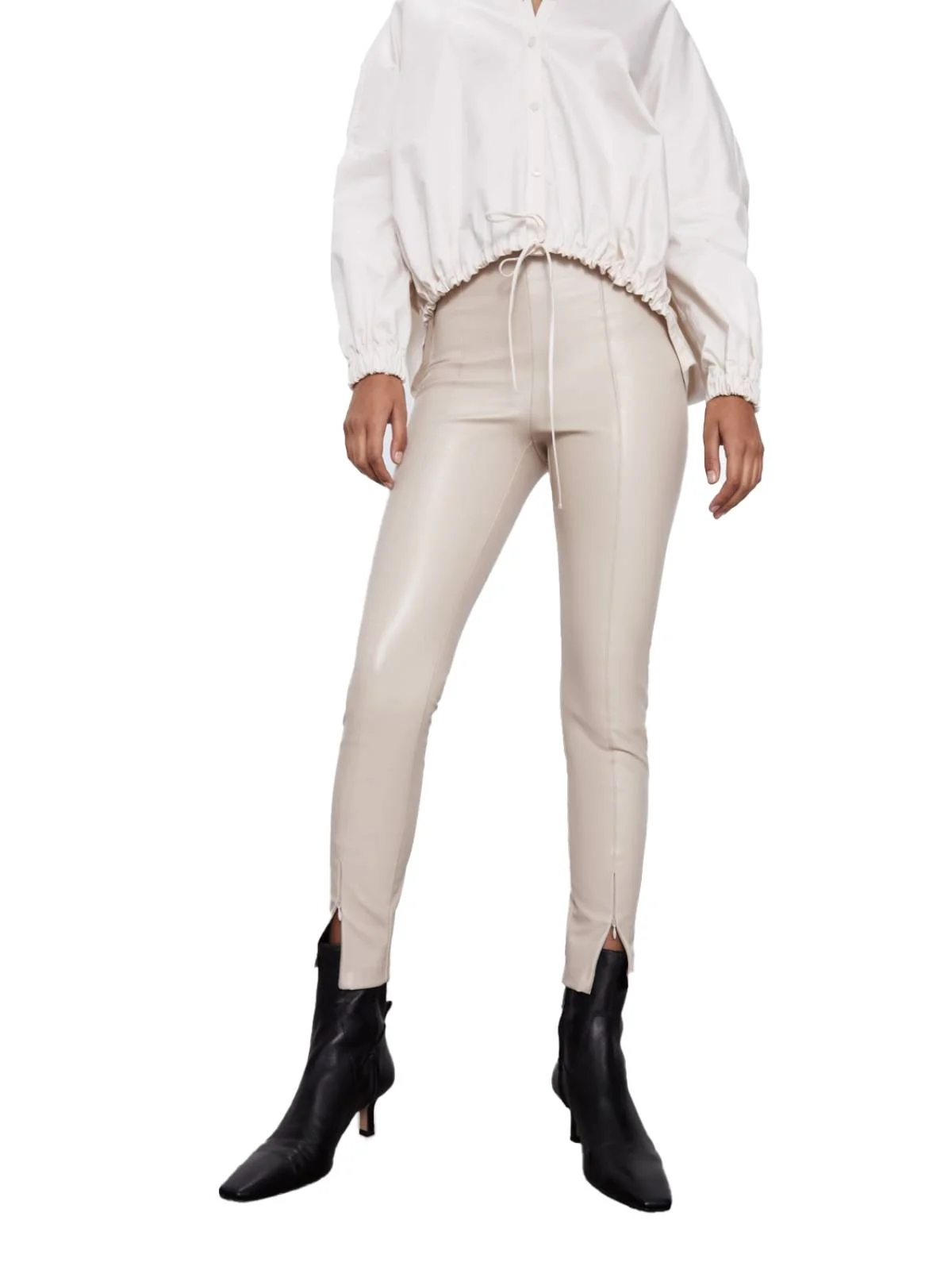 Pantaloni Zara M | Bej, Lungi, Piele ecologică