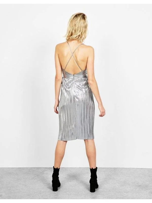 Rochie de seară Bershka EU 38 | Gri, Midi, Poliamidă - Image 3