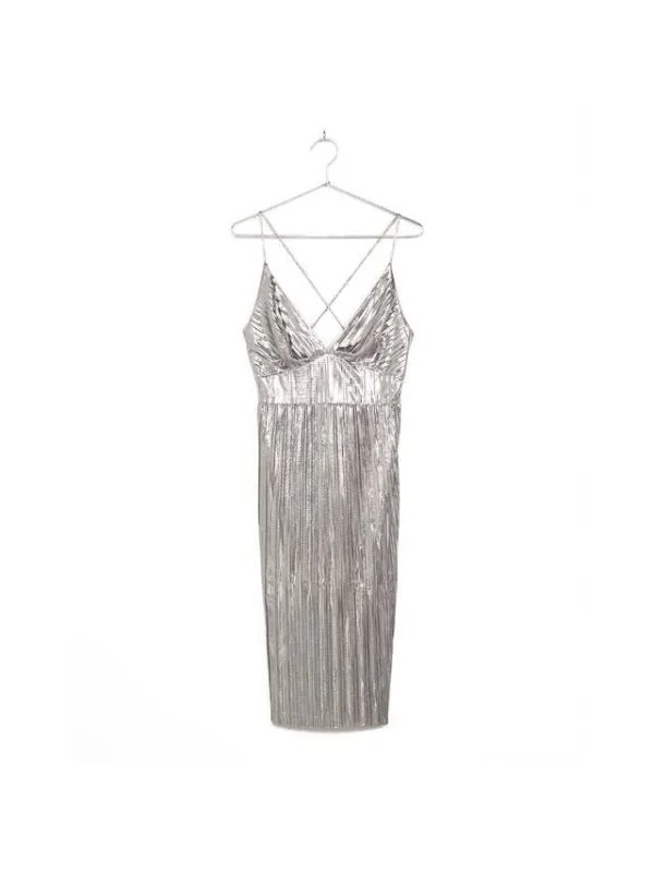 Rochie de seară Bershka EU 38 | Gri, Midi, Poliamidă - Image 5