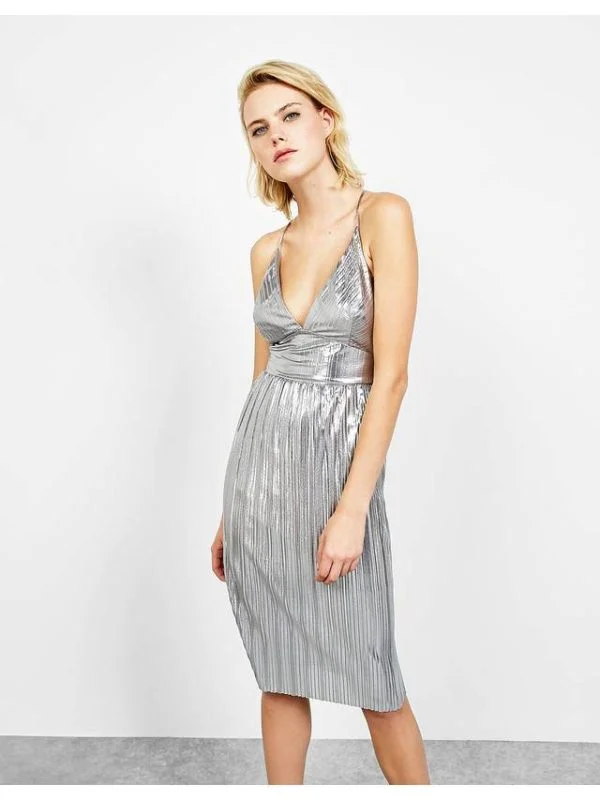 Rochie de seară Bershka EU 38 | Gri, Midi, Poliamidă - Image 2
