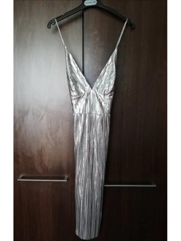 Rochie de seară Bershka EU 38 | Gri, Midi, Poliamidă - Image 6