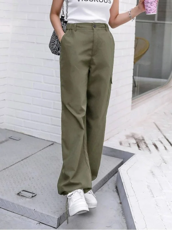 Pantaloni Shein EU 36 | Khaki, Lungi, Poliester - Image 4