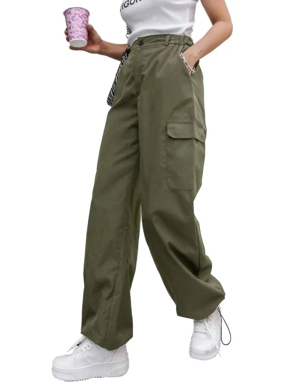 Pantaloni Shein EU 36 | Khaki, Lungi, Poliester