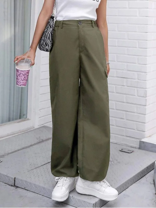 Pantaloni Shein EU 36 | Khaki, Lungi, Poliester - Image 5