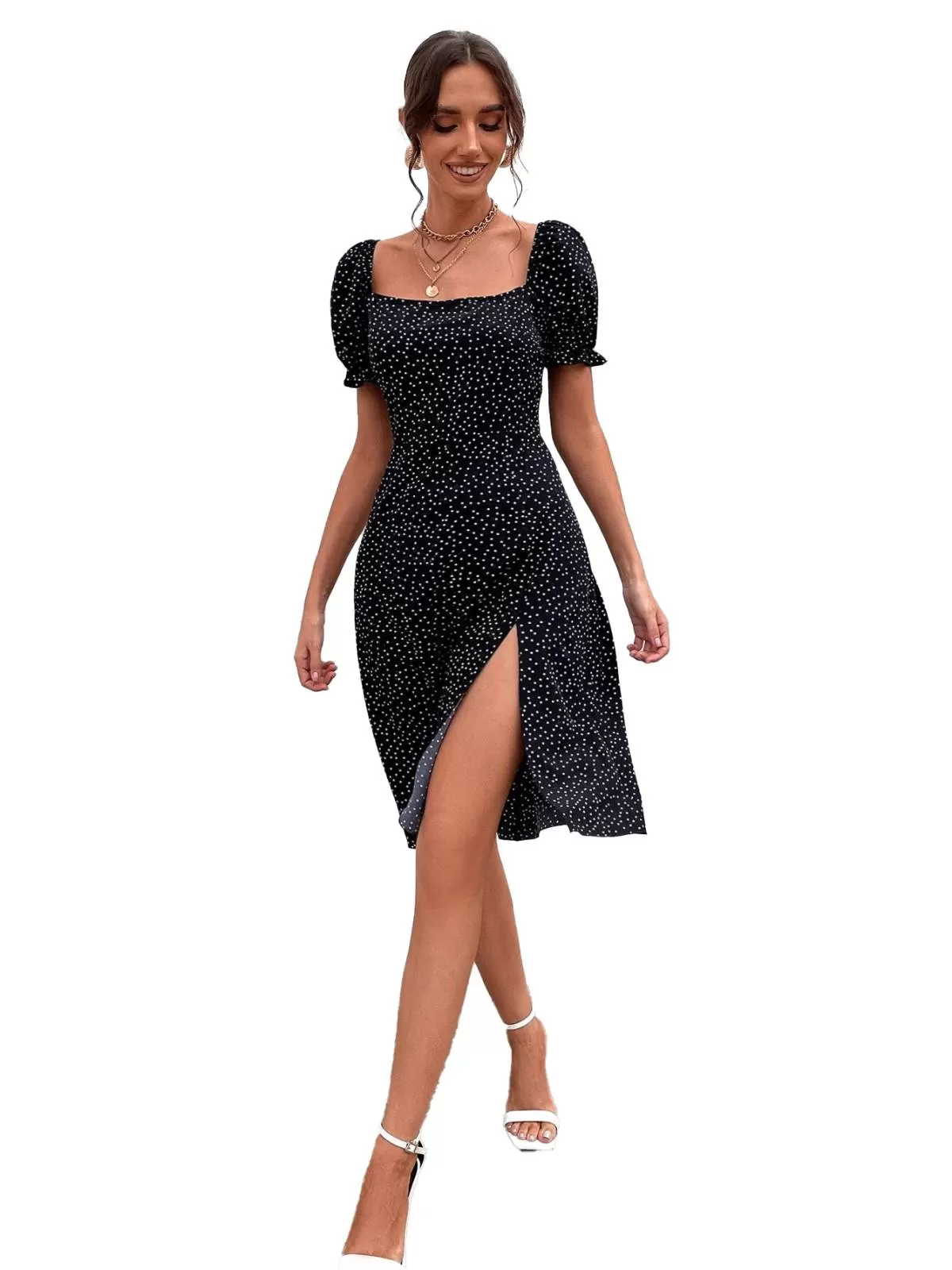 Rochie casual Shein XS | Negru, Midi, Poliester