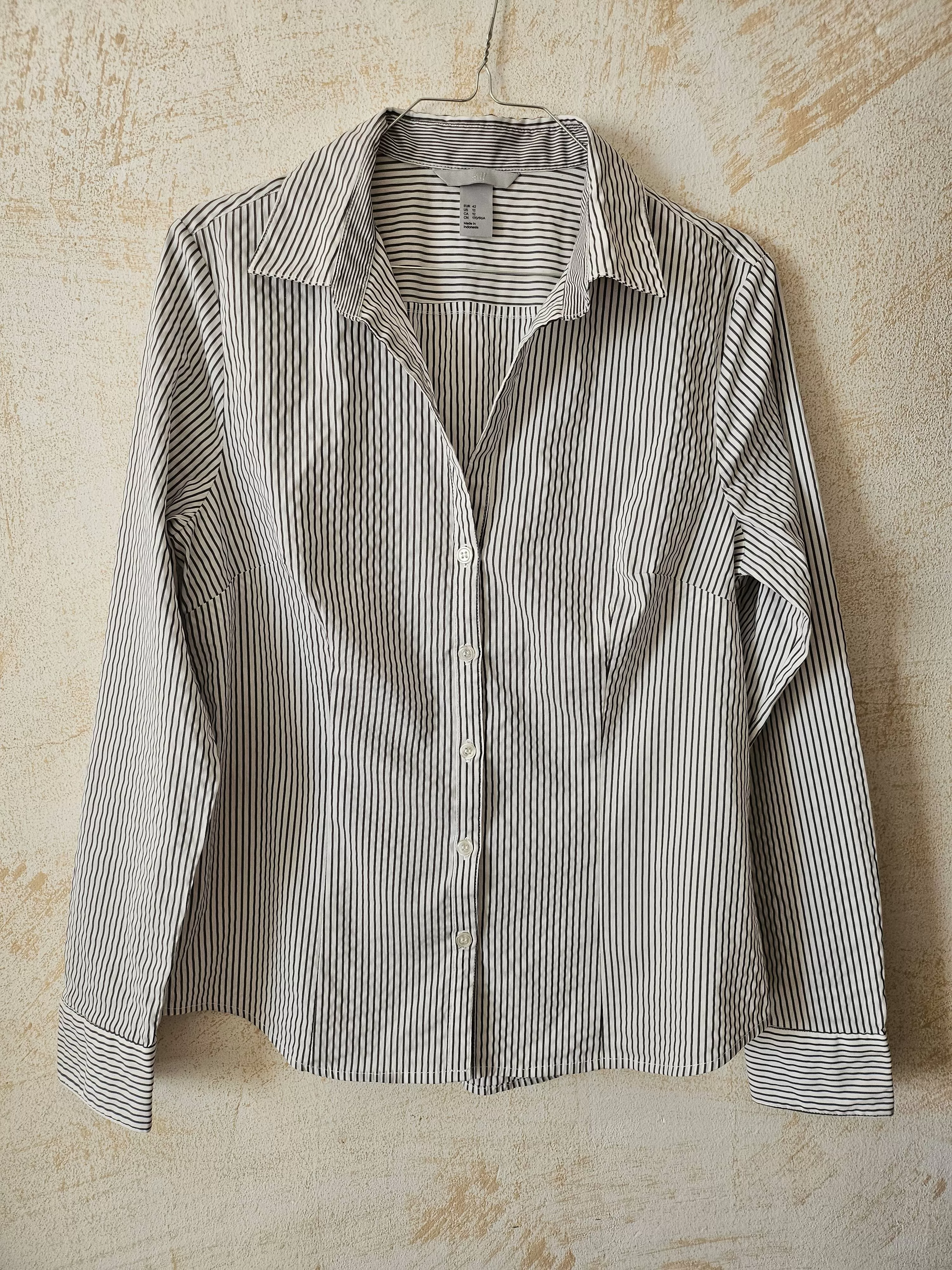 Cămașă H&M EU 42 | Alb, Normal, Mânecă lungă, Dungi, Bumbac - Image 2