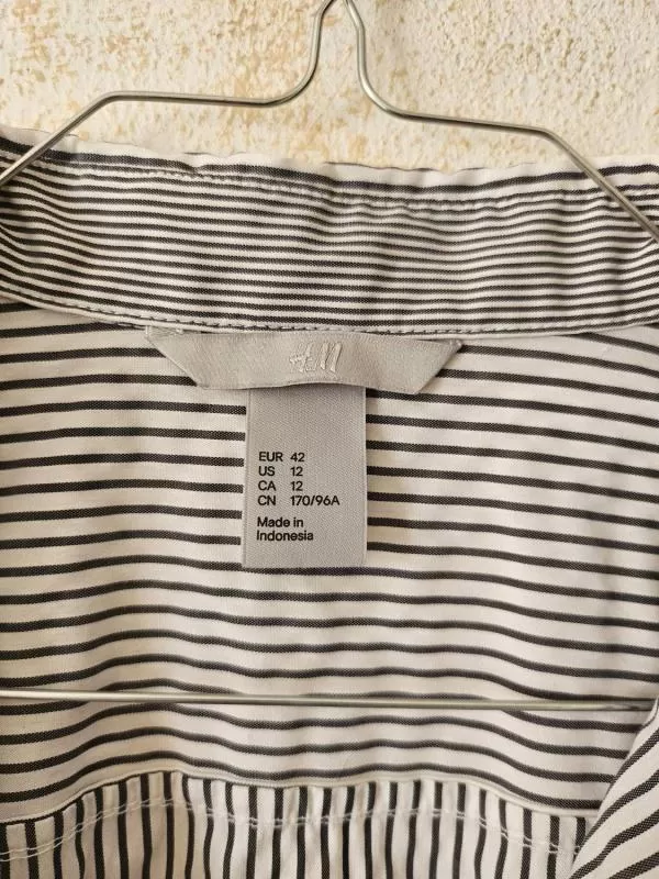Cămașă H&M EU 42 | Alb, Normal, Mânecă lungă, Dungi, Bumbac - Image 4