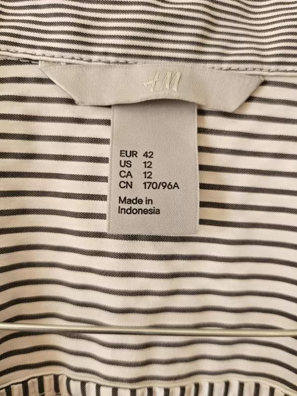 Cămașă H&M EU 42 | Alb, Normal, Mânecă lungă, Dungi, Bumbac - Image 5