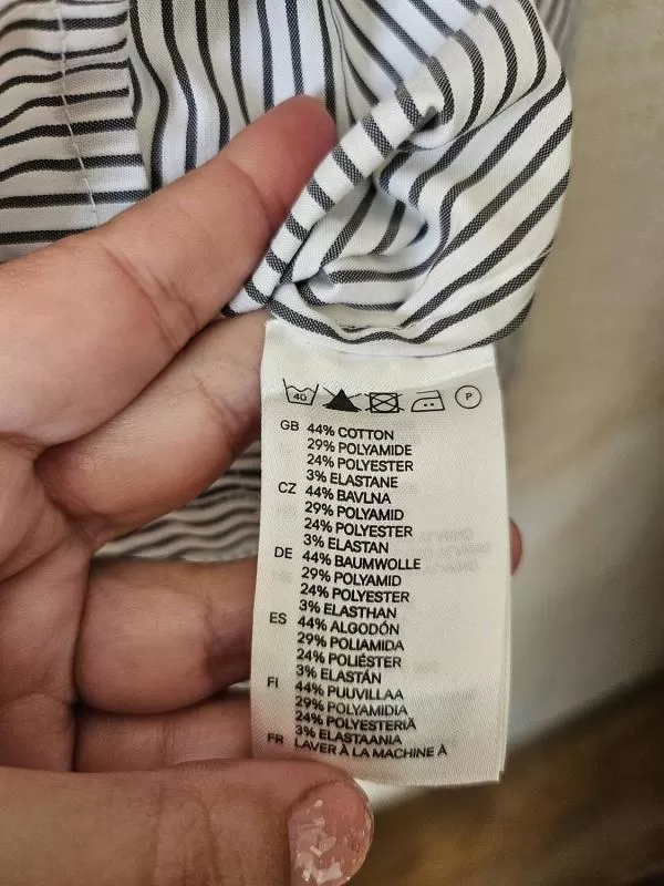Cămașă H&M EU 42 | Alb, Normal, Mânecă lungă, Dungi, Bumbac - Image 6