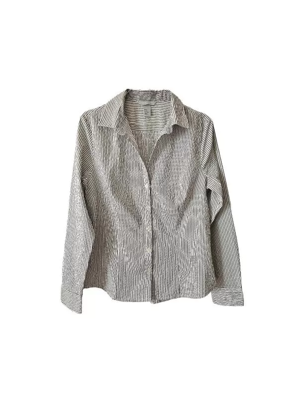 Cămașă H&M EU 42 | Alb, Normal, Mânecă lungă, Dungi, Bumbac