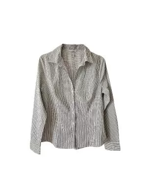 Cămașă H&M EU 42 | Alb, Normal, Mânecă lungă, Dungi, Bumbac