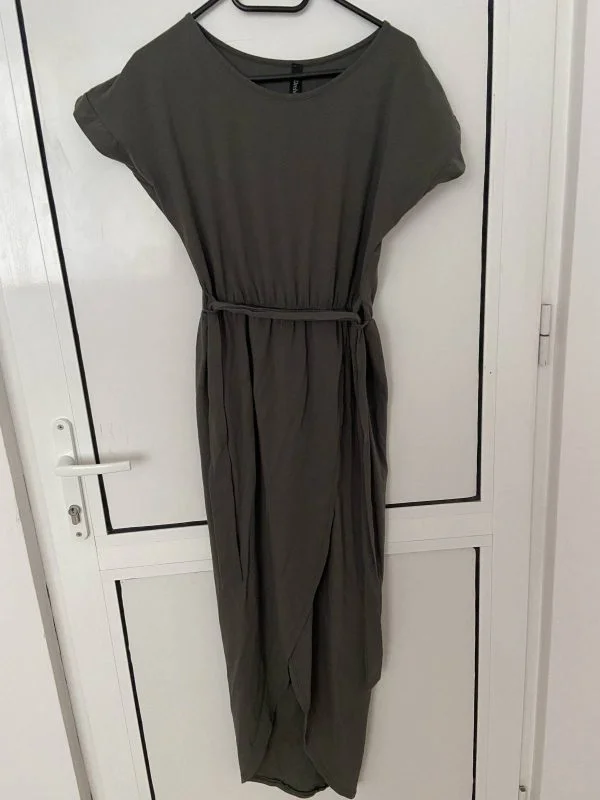 Rochie de seară EDREHI M | Gri, Maxi, Bumbac - Image 5