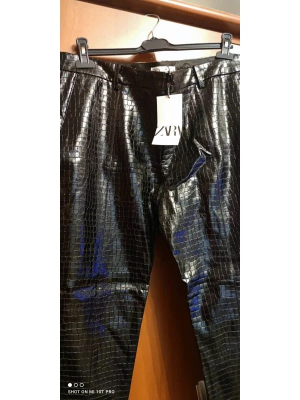 Pantaloni Zara XXL | Negru, Lungi, Piele ecologică - Image 9