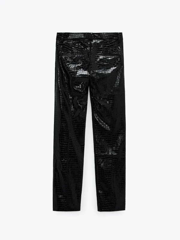Pantaloni Zara XXL | Negru, Lungi, Piele ecologică - Image 2