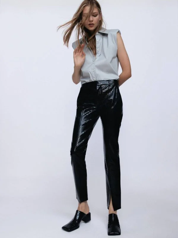 Pantaloni Zara XXL | Negru, Lungi, Piele ecologică - Image 3