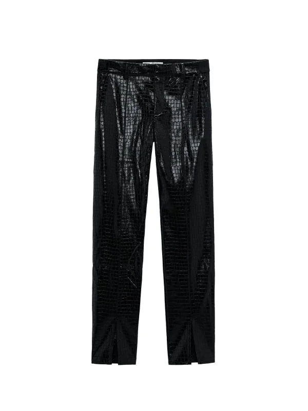 Pantaloni Zara XXL | Negru, Lungi, Piele ecologică