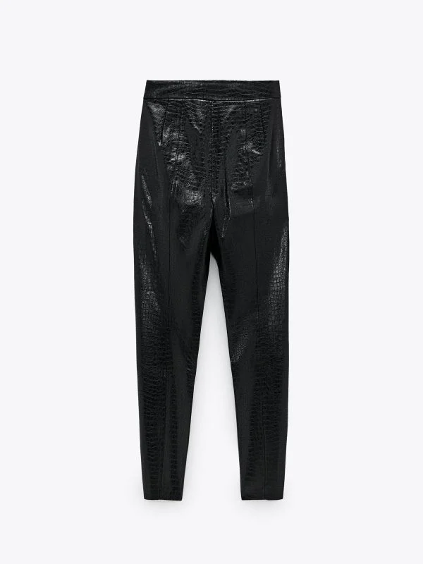 Pantaloni Zara XXL | Negru, Lungi, Piele ecologică - Image 2