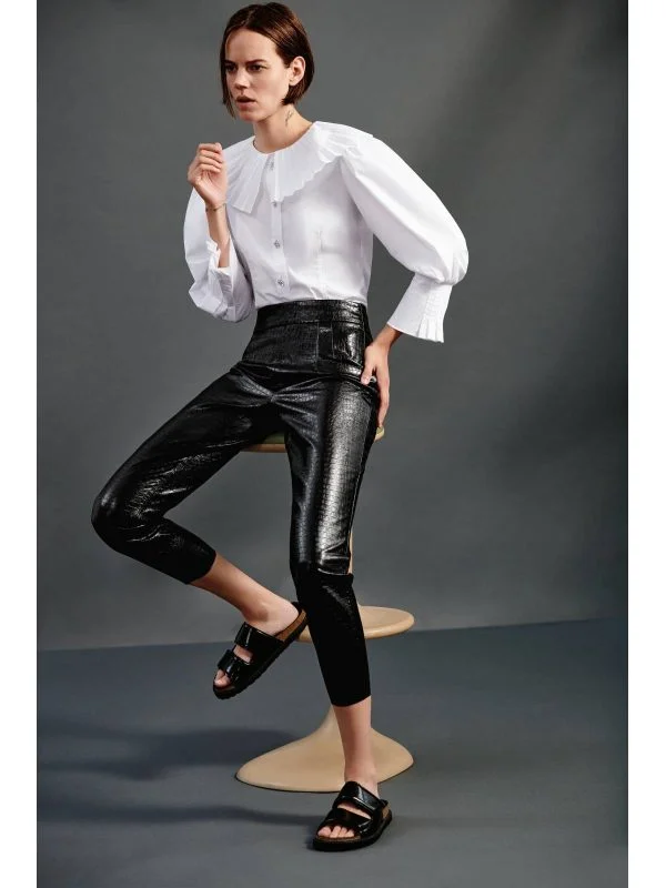 Pantaloni Zara XXL | Negru, Lungi, Piele ecologică - Image 4