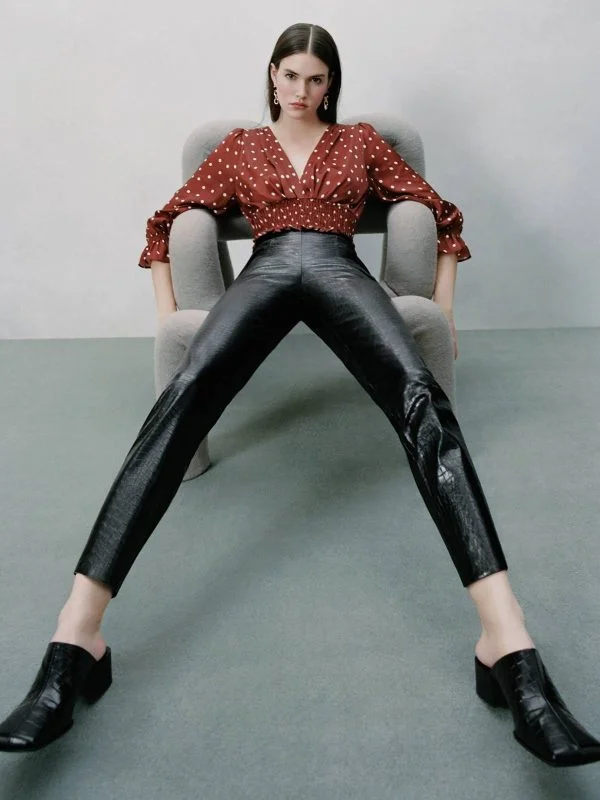Pantaloni Zara XXL | Negru, Lungi, Piele ecologică - Image 3