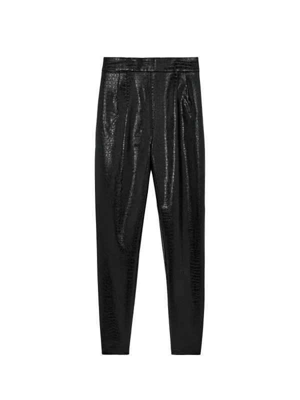 Pantaloni Zara XXL | Negru, Lungi, Piele ecologică