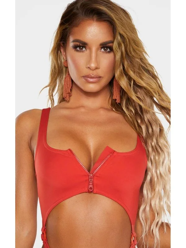 Costum de baie întreg PrettyLittleThing EU 40 | Cărămiziu, Elastan - Image 4