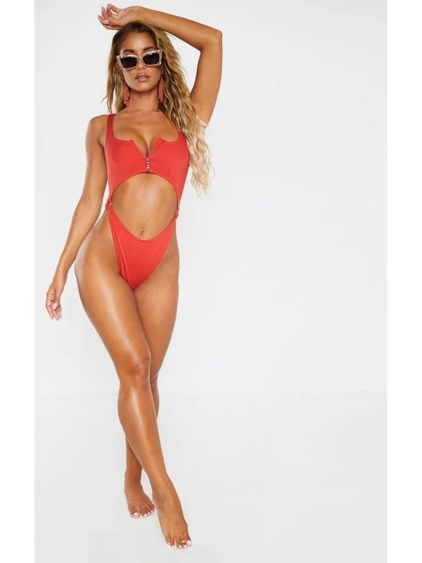 Costum de baie întreg PrettyLittleThing EU 40 | Cărămiziu, Elastan - Image 3