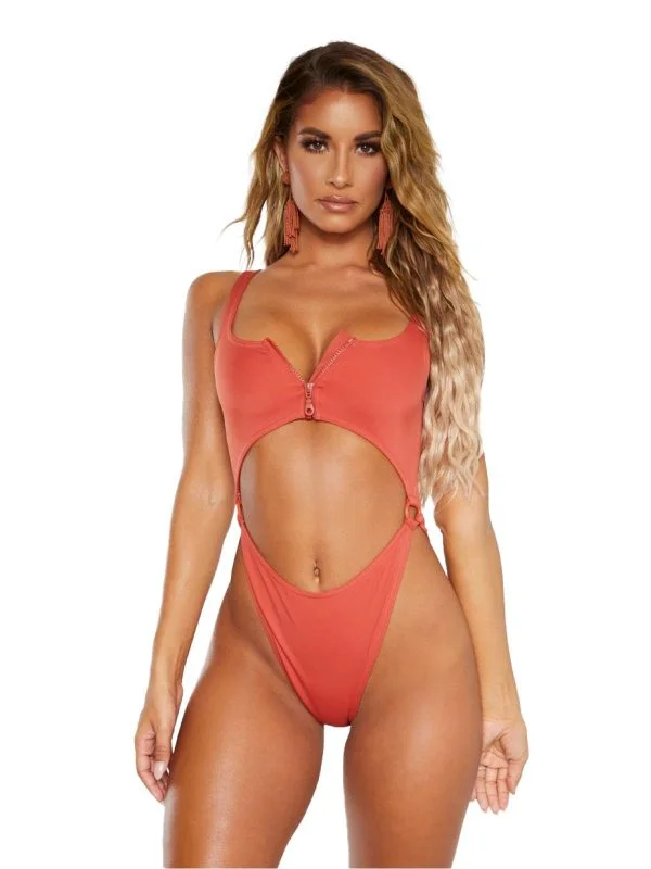 Costum de baie întreg PrettyLittleThing EU 40 | Cărămiziu, Elastan