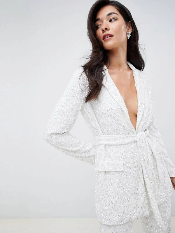Costum cu sacou și pantaloni ASOS EU 36 | Alb, Poliester - Image 2