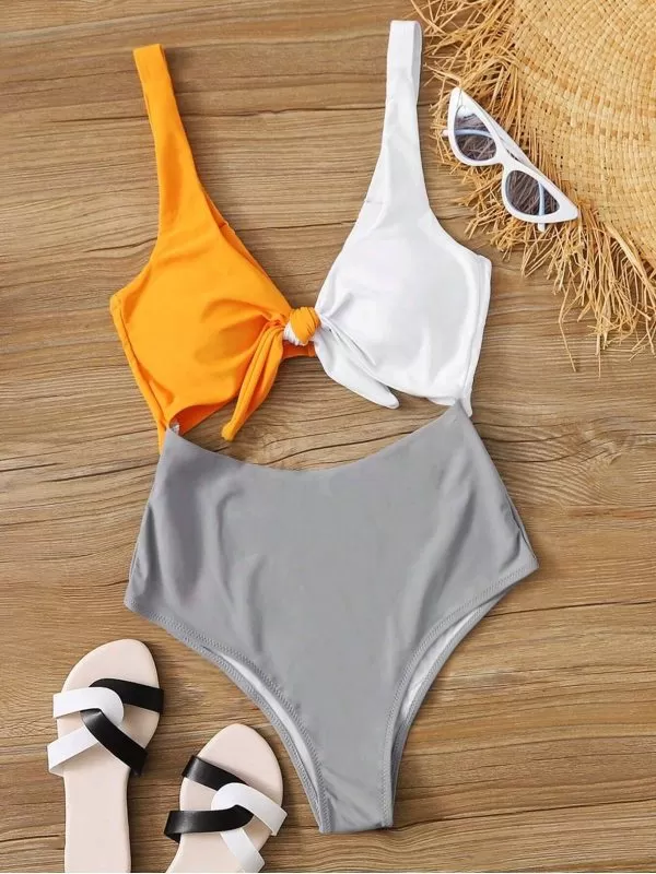 Costum de baie întreg Shein EU 38 | Gri, Elastan - Image 4