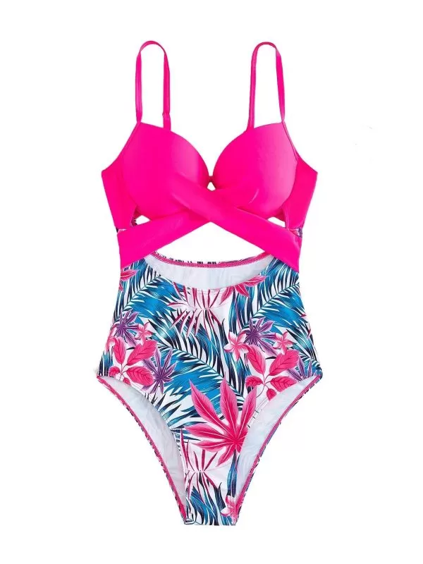 Costum de baie întreg Shein S | Roz, Design petrecut, Elastan