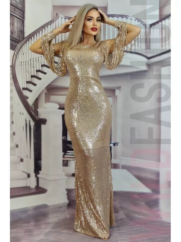 Rochie casual WILD FASHION EU 38 | Auriu, Maxi, Poliester - Image 2