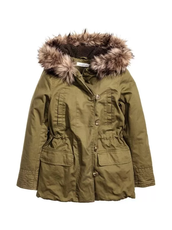 Geacă parka H&M XS | Khaki, Cu glugă detașabilă