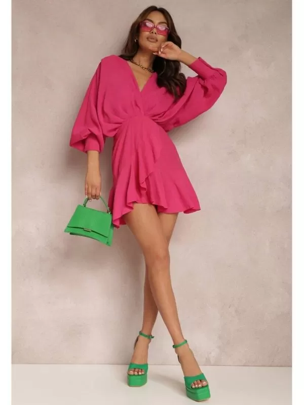 Rochie casual BORN2BE EU 38 | Roz, Mini, Vâscoză - Image 6