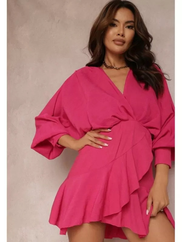 Rochie casual BORN2BE EU 38 | Roz, Mini, Vâscoză - Image 5