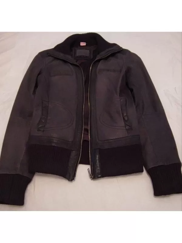 Geacă din piele Bershka EU 34 | Negru, Fără glugă, Piele naturală - Image 2