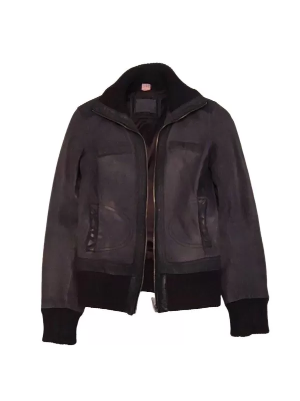 Geacă din piele Bershka EU 34 | Negru, Fără glugă, Piele naturală