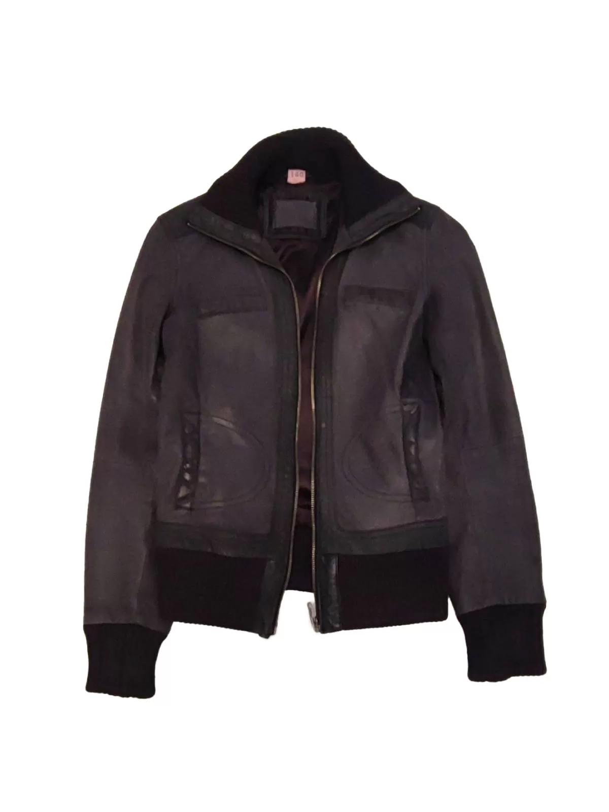 Geacă din piele Bershka EU 34 | Negru, Fără glugă, Piele naturală