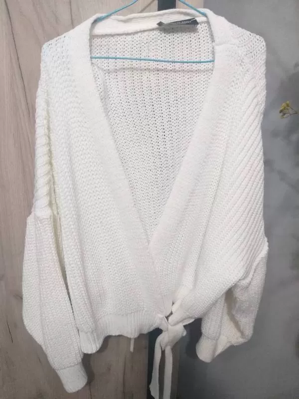 Cardigan SASSYCLASSY EU 40 | Alb, Mânecă lungă, Design petrecut, Acrilic - Image 2