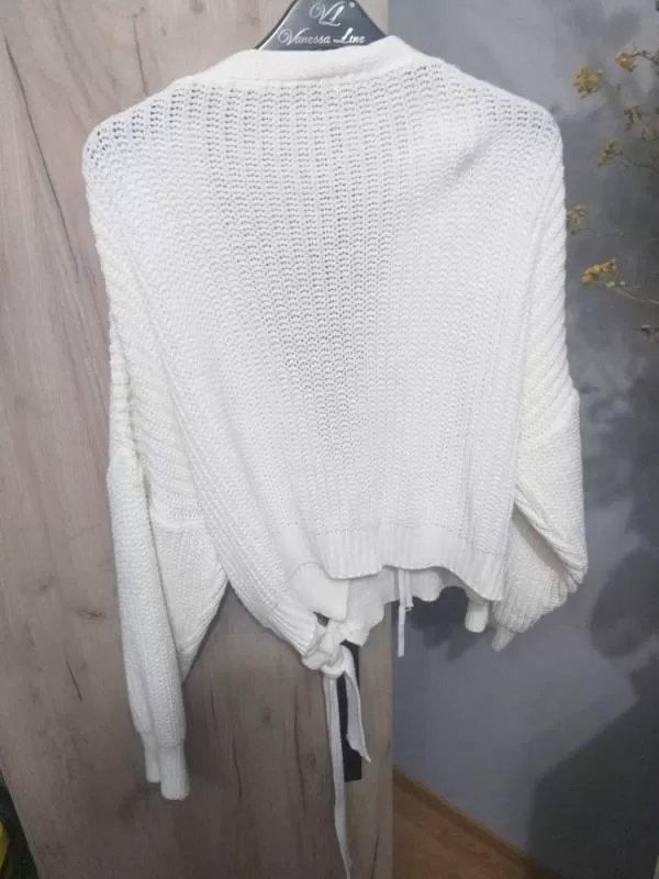 Cardigan SASSYCLASSY EU 40 | Alb, Mânecă lungă, Design petrecut, Acrilic - Image 3