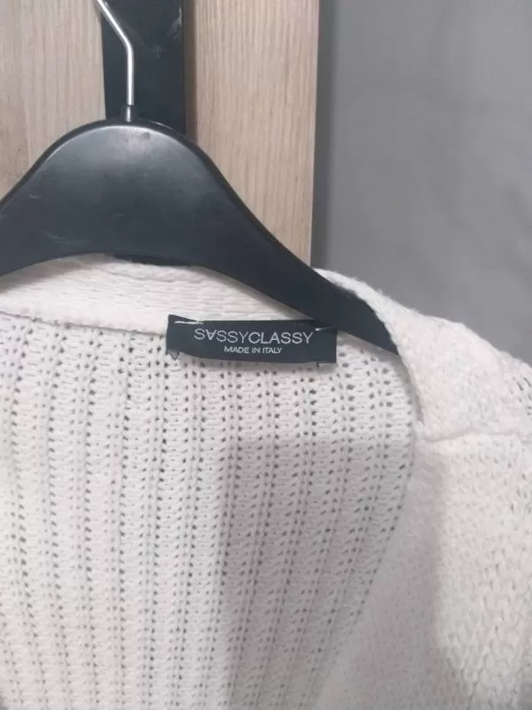 Cardigan SASSYCLASSY EU 40 | Alb, Mânecă lungă, Design petrecut, Acrilic - Image 5