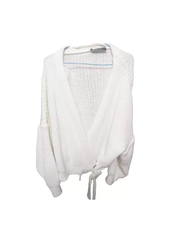 Cardigan SASSYCLASSY EU 40 | Alb, Mânecă lungă, Design petrecut, Acrilic