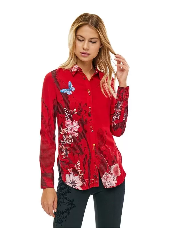 Cămașă Desigual S | Roșu, Normal, Vâscoză