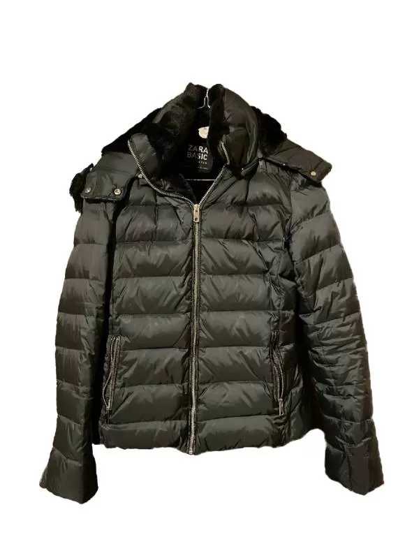 Geacă de iarnă Zara M | Verde, Cu glugă detașabilă