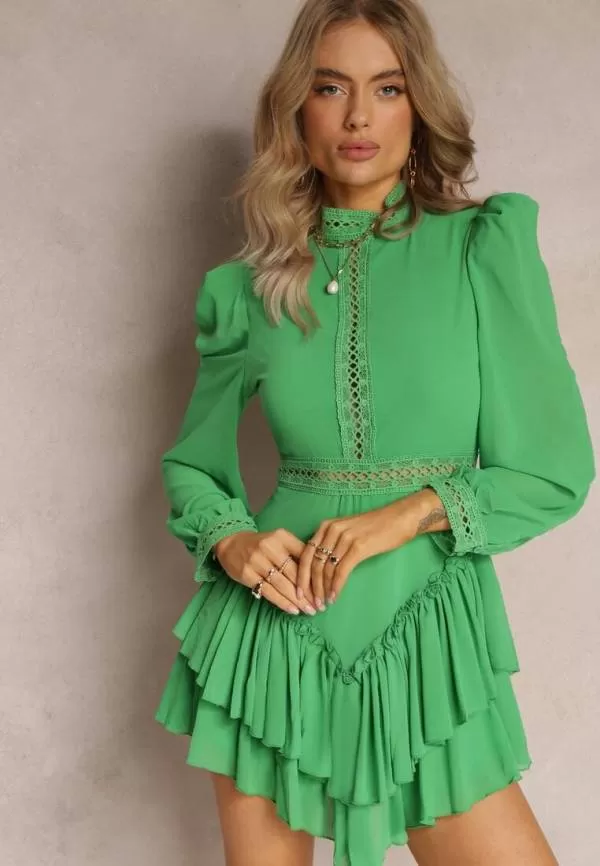 Rochie casual BORN2BE EU 38 | Verde, Mini, Poliester - Image 4